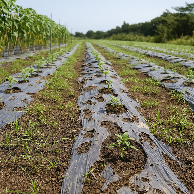 Microplastics enter agricultural soils by the breakdown of plastic mulches. 